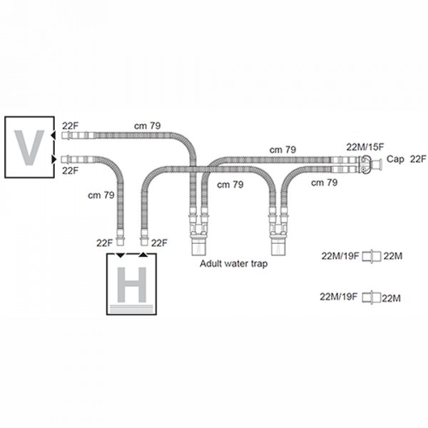 ДЫХАТЕЛЬНЫЕ КОНТУРЫ ВЗРОСЛЫЕ ДЛЯ ИВЛ ГОФРИРОВАННЫЕ С ДВУМЯ ВЛАГОСБОРНИКАМИ image