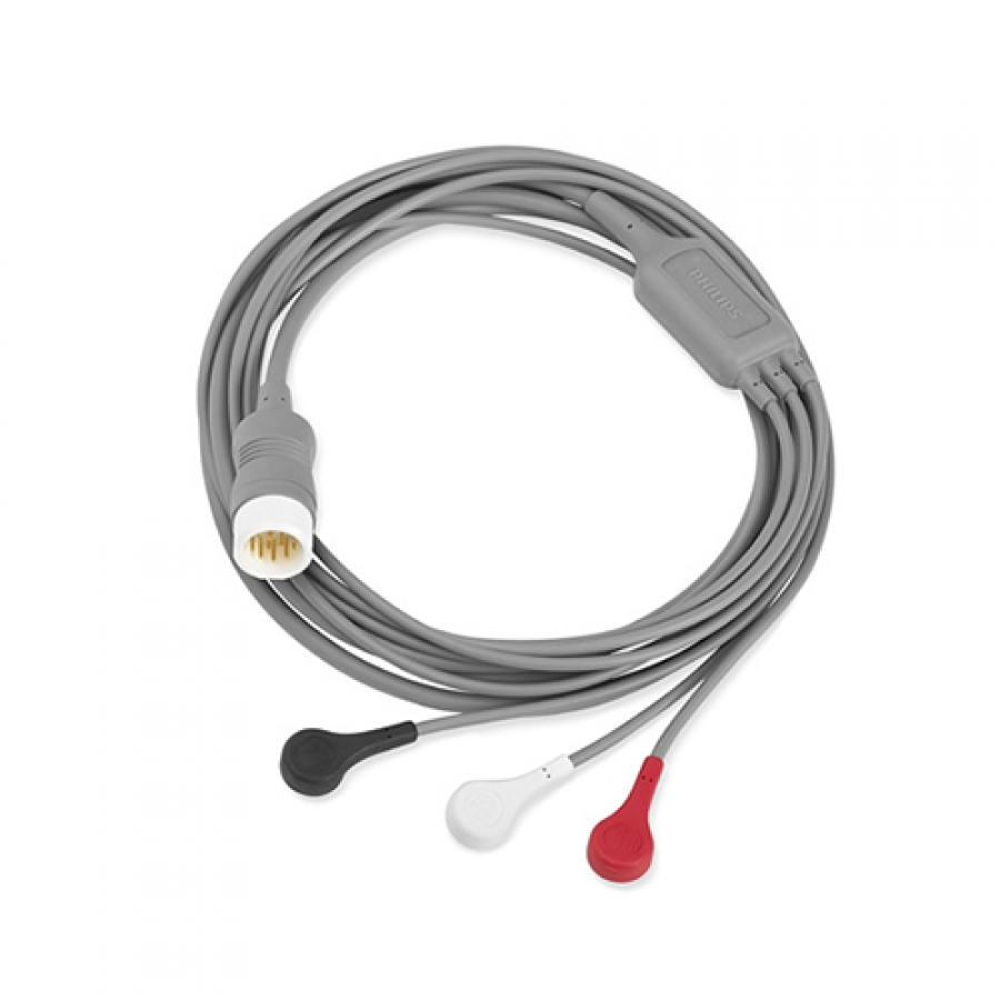 Изображение КОМБИНИРОВАННЫЙ КАБЕЛЬ ЭКГ НА 3 ОТВЕДЕНИЯ С КНОПКАМИ ДЛЯ ДЕФИБРИЛЛЯТОРА PHILIPS EFFICIA DFM100