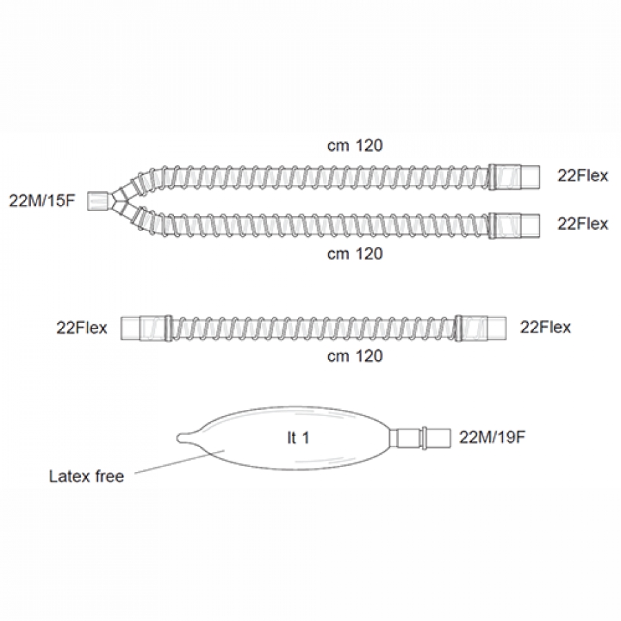 Изображение ДЫХАТЕЛЬНЫЕ КОНТУРЫ ПЕДИАТРИЧЕСКИЕ АНЕСТЕЗИОЛОГИЧЕСКИЕ С ПРИНАДЛЕЖНОСТЯМИ