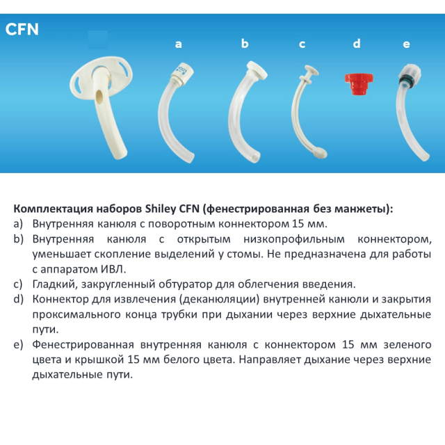 Изображение ТРАХЕОСТОМИЧЕСКАЯ ТРУБКА SHILEY CFN (ФЕНЕСТРИРОВАННАЯ)  БЕЗ МАНЖЕТЫ С МНОГОРАЗОВЫМИ ВНУТРЕННИМИ КАНЮЛЯМИ