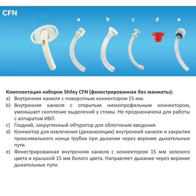 Изображение ТРАХЕОСТОМИЧЕСКАЯ ТРУБКА SHILEY CFN (ФЕНЕСТРИРОВАННАЯ) БЕЗ МАНЖЕТЫ С МНОГОРАЗОВЫМИ ВНУТРЕННИМИ КАНЮЛЯМИ