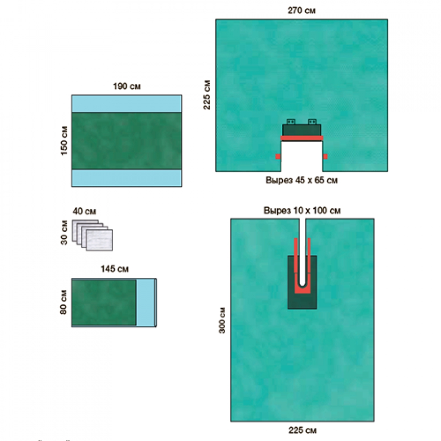 Изображение УНИВЕРСАЛЬНЫЙ КОМПЛЕКТ ОПЕРАЦИОННОГО БЕЛЬЯ С ПРОСТЫНЕЙ С ВЫРЕЗОМ 2