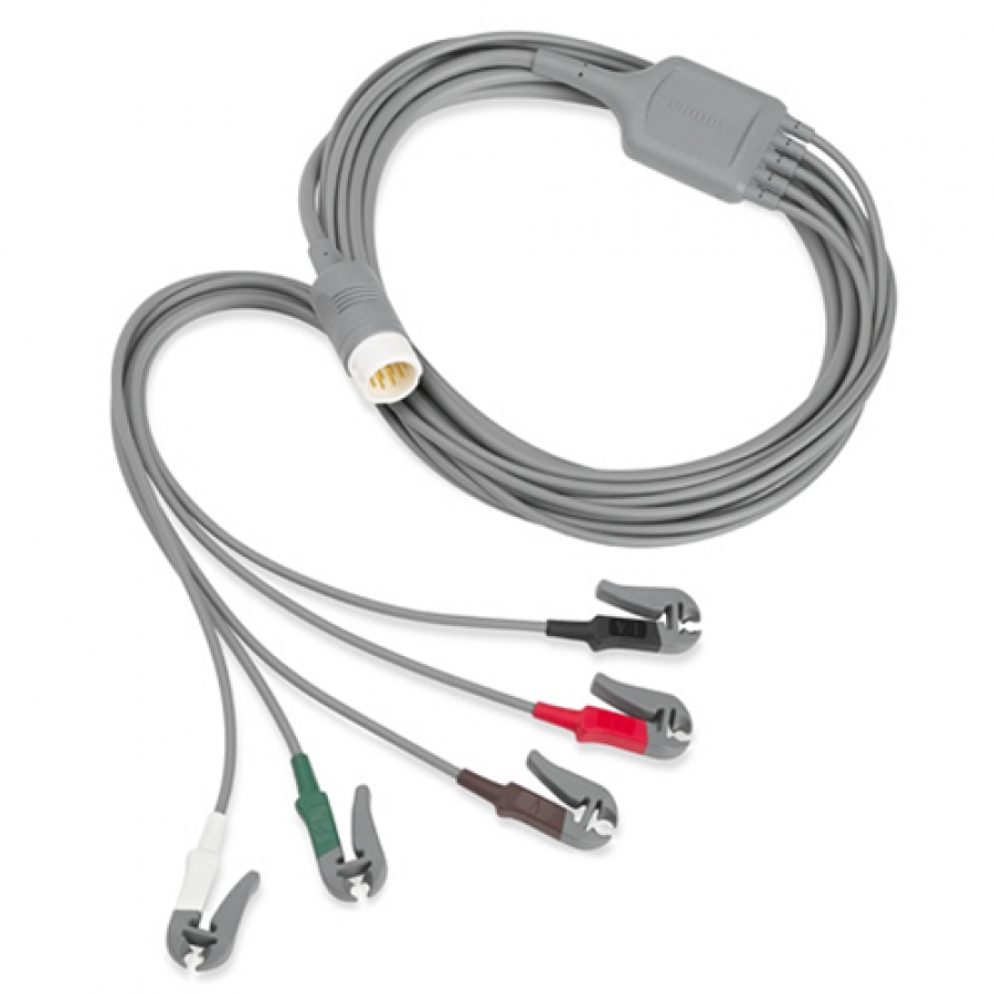 КОМБИНИРОВАННЫЙ КАБЕЛЬ ЭКГ НА 5 ОТВЕДЕНИЙ С ЗАЖИМАМИ ДЛЯ ДЕФИБРИЛЛЯТОРА PHILIPS EFFICIA DFM100